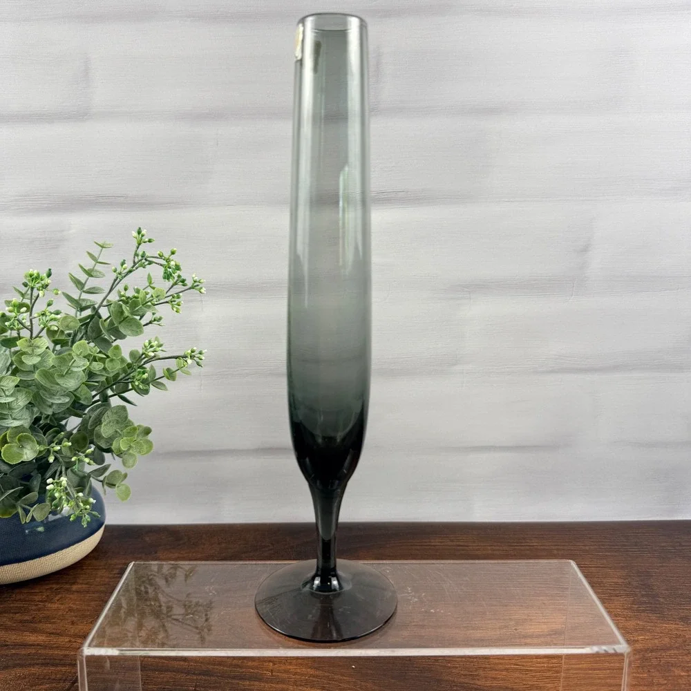 Randsfjord Glass Norway Hand Blown Smoke Gray Bud Vase Scandinavian
